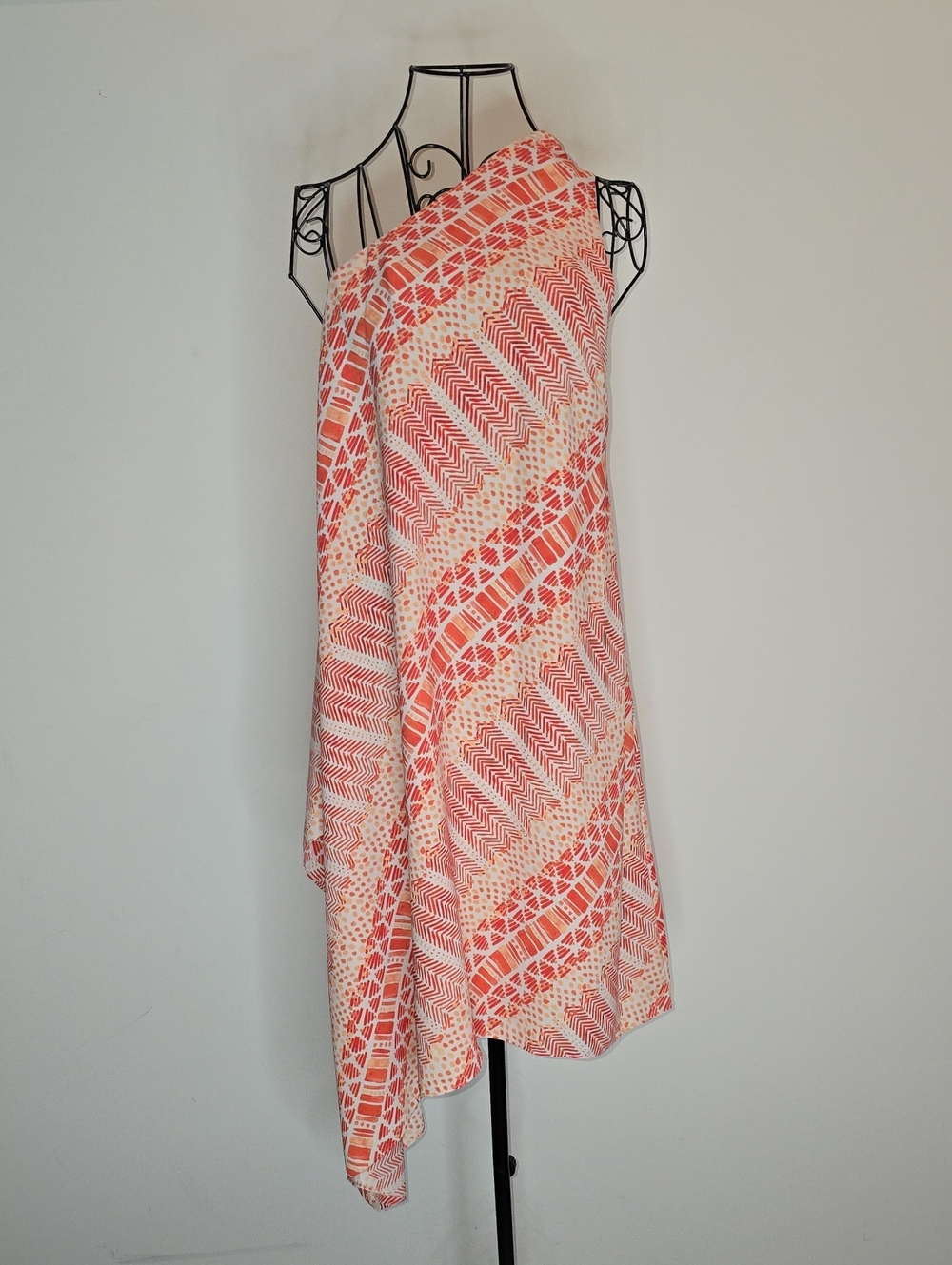 Vince Camuto Coral & Cream One-Shoulder Asymmetrical Dress